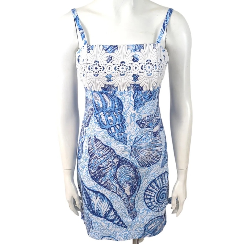 Lilly Pulitzer Blue and White Shell Print Mini Dress - Picture 2 of 10
